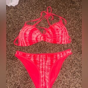 Juniors Damsel Neon Pink Tie-Dye Bikini Set